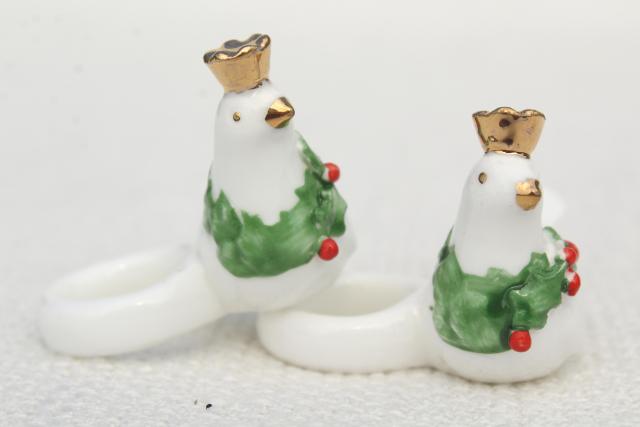 photo of vintage Christmas candle huggers, taper candles rings w/ white doves #8