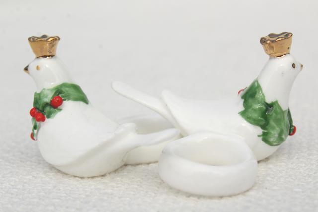 photo of vintage Christmas candle huggers, taper candles rings w/ white doves #9