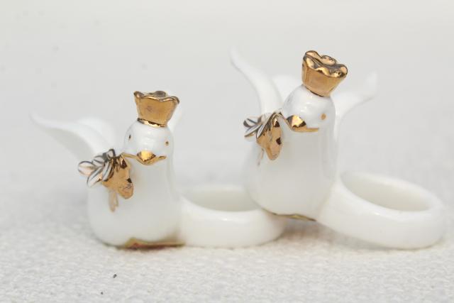 photo of vintage Christmas candle huggers, taper candles rings w/ white doves #11