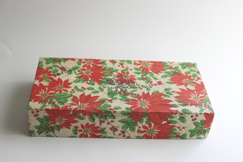 photo of vintage Christmas candy box w/ red poinsettias print, Oaks Chocolate Oshkosh Wisconsin  #1