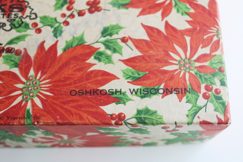 photo of vintage Christmas candy box w/ red poinsettias print, Oaks Chocolate Oshkosh Wisconsin  #3