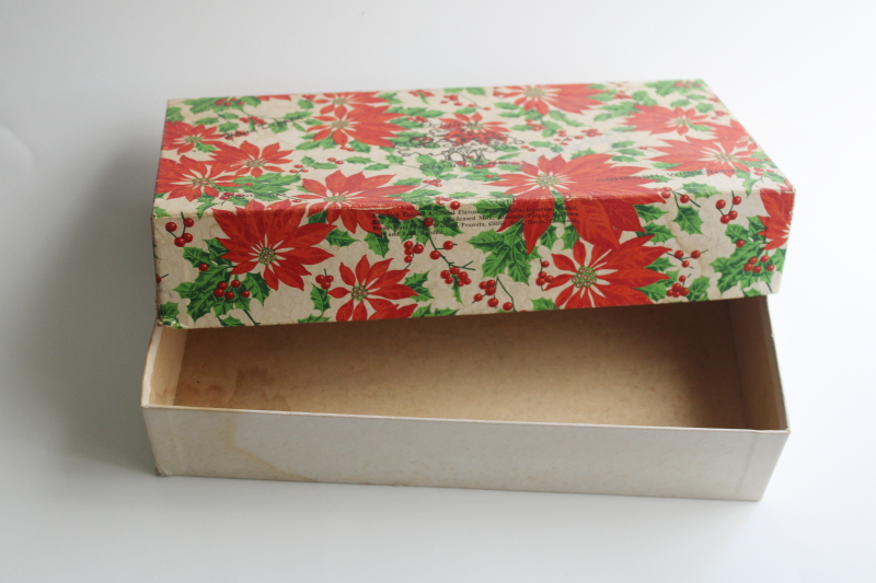 photo of vintage Christmas candy box w/ red poinsettias print, Oaks Chocolate Oshkosh Wisconsin  #5