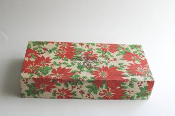 catalog photo of vintage Christmas candy box w/ red poinsettias print, Oaks Chocolate Oshkosh Wisconsin 