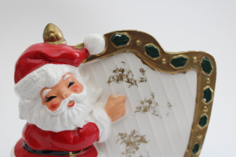 photo of vintage Christmas ceramic planter Santa Claus w/ harp, hand painted china Japan #2