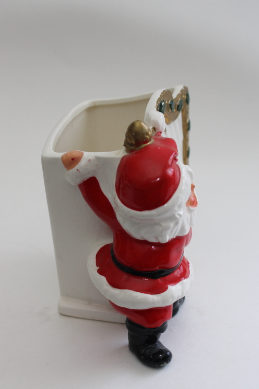 photo of vintage Christmas ceramic planter Santa Claus w/ harp, hand painted china Japan #3