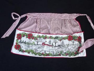 catalog photo of vintage Christmas craft apron, cotton print apron w/ large front pocket