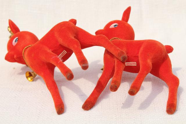 photo of vintage Christmas decorations, blow mold plastic deer flocked red velvet glitter antlers #7