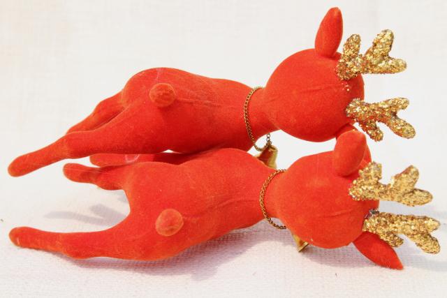 photo of vintage Christmas decorations, blow mold plastic deer flocked red velvet glitter antlers #8