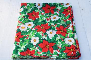 catalog photo of vintage Christmas fabric, green & red floral roses holly poinsettias print 60 inches wide 