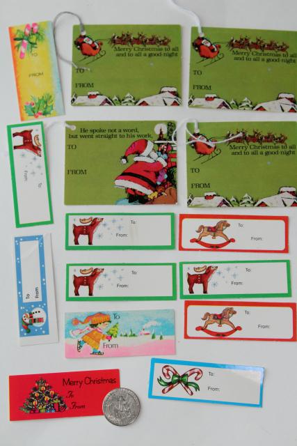 photo of vintage Christmas gift tags, retro neon bright colors pink labels pixie elves #5