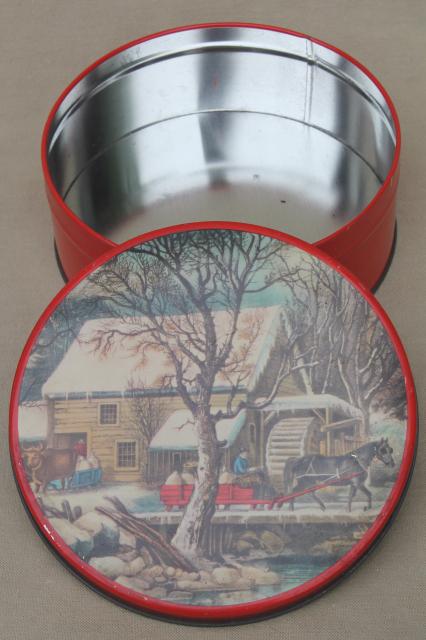 photo of vintage Christmas gift tins, candy & cookies tin lot in red & holiday colors #2