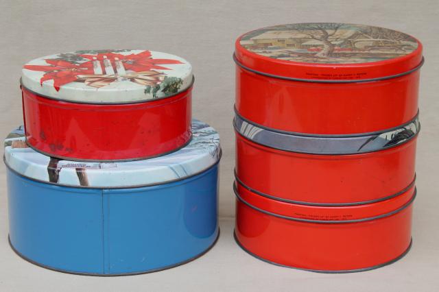 photo of vintage Christmas gift tins, candy & cookies tin lot in red & holiday colors #5