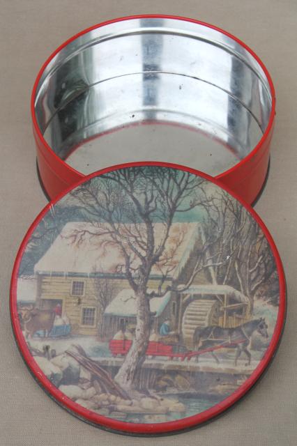 photo of vintage Christmas gift tins, candy & cookies tin lot in red & holiday colors #9