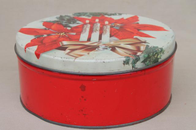 photo of vintage Christmas gift tins, candy & cookies tin lot in red & holiday colors #10