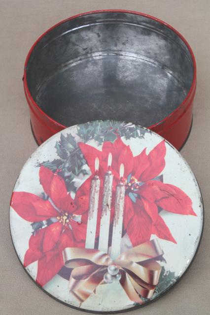 photo of vintage Christmas gift tins, candy & cookies tin lot in red & holiday colors #11