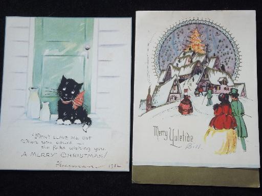 photo of vintage Christmas greeting cards lot, great 1930s holiday graphics #5