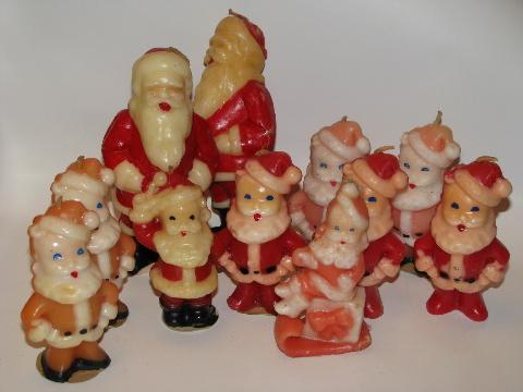 photo of vintage Christmas holiday candles, huge lot figural Santas #1