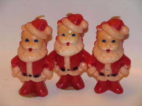 photo of vintage Christmas holiday candles, huge lot figural Santas #4