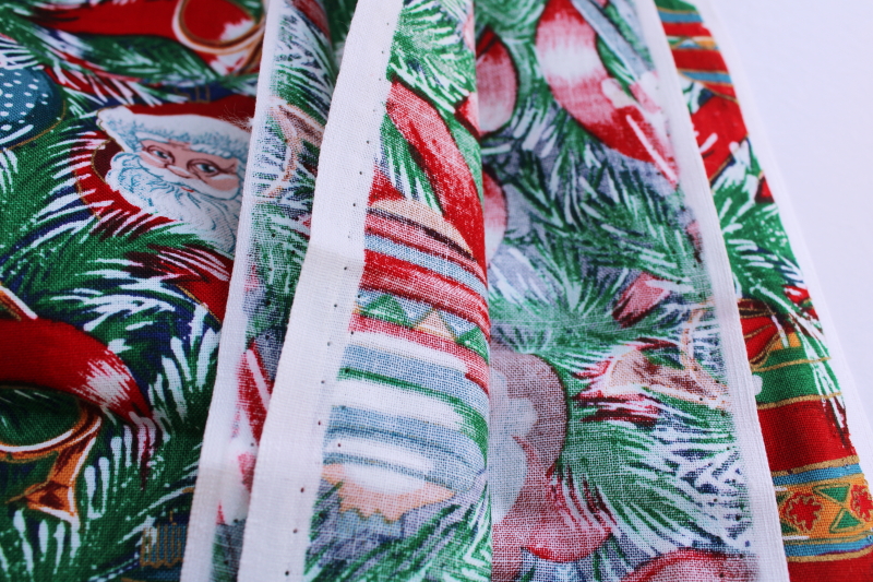 photo of vintage Christmas holiday craft quilting cotton fabric, Santas, tree ornaments, candy canes #4
