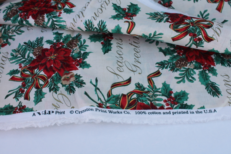 photo of vintage Christmas holiday craft quilting cotton fabric, VIP Cranston print Seasonâ€™s Greetings #2