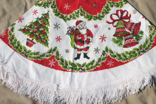 photo of vintage Christmas linens, lot holiday print cotton tablecloths & cloth napkins #2