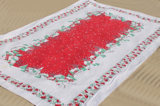 photo of vintage Christmas linens, lot holiday print cotton tablecloths & cloth napkins #3