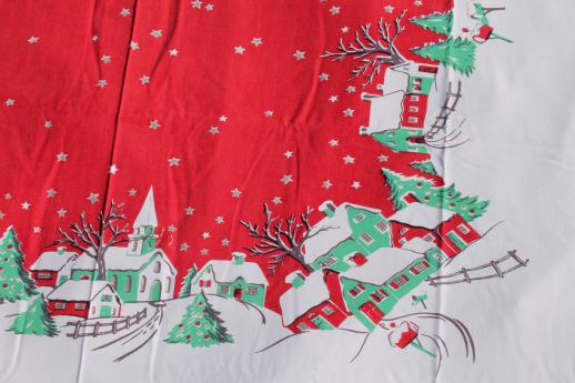 photo of vintage Christmas linens, lot holiday print cotton tablecloths & cloth napkins #4