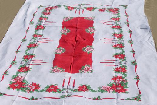 photo of vintage Christmas linens, lot holiday print cotton tablecloths & cloth napkins #5