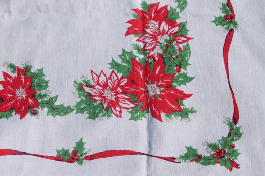 photo of vintage Christmas linens, lot holiday print cotton tablecloths & cloth napkins #6