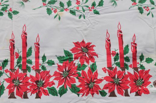 photo of vintage Christmas linens, lot holiday print cotton tablecloths & cloth napkins #10