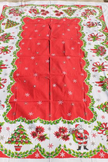 photo of vintage Christmas linens, lot holiday print cotton tablecloths & cloth napkins #12