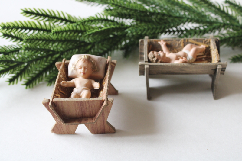 photo of vintage Christmas nativity figures baby infant Jesus in manger, one Italy, one Japan  #1