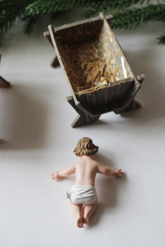 photo of vintage Christmas nativity figures baby infant Jesus in manger, one Italy, one Japan  #3