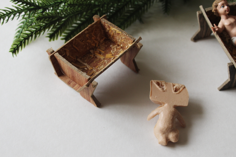 photo of vintage Christmas nativity figures baby infant Jesus in manger, one Italy, one Japan  #4