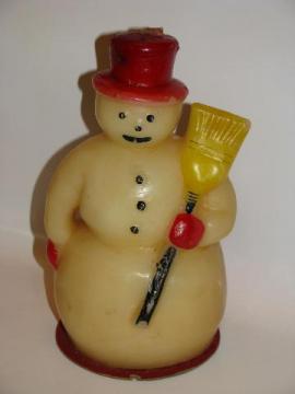 catalog photo of vintage Christmas novelty figural candle, big snowman