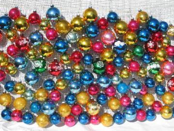 catalog photo of vintage Christmas ornaments, lot mercury glass balls, Shiny Brite etc