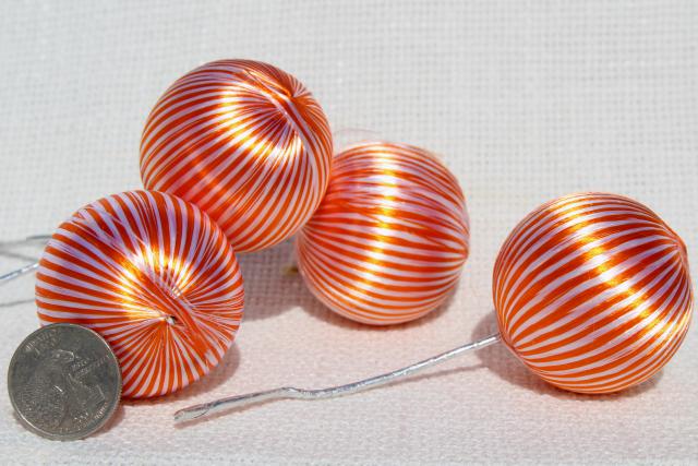 photo of vintage Christmas ornaments, tree decorations - satin peppermint striped balls, apples & pears #2