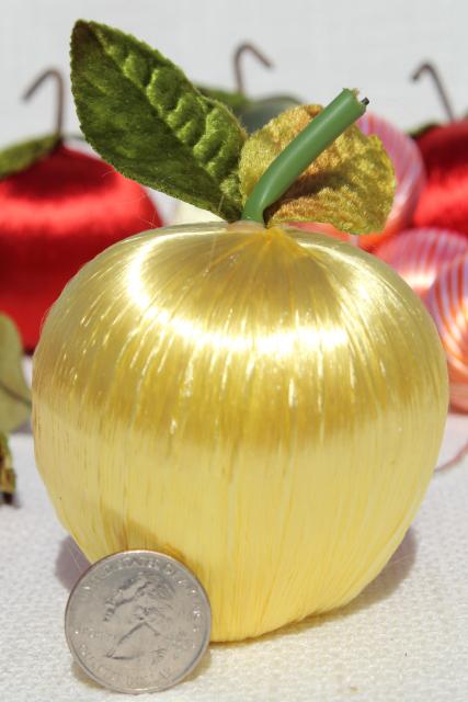 photo of vintage Christmas ornaments, tree decorations - satin peppermint striped balls, apples & pears #14