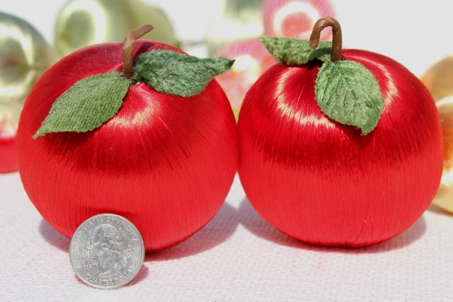 photo of vintage Christmas ornaments, tree decorations - satin peppermint striped balls, apples & pears #15