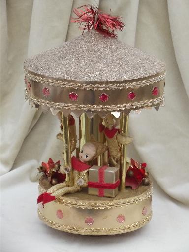 photo of vintage Christmas pixies carousel music box, Jingle Bells merry go round #2