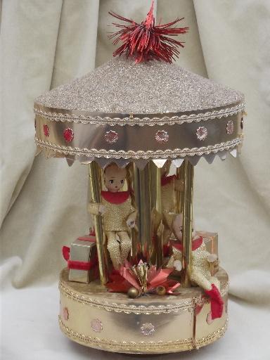 photo of vintage Christmas pixies carousel music box, Jingle Bells merry go round #3