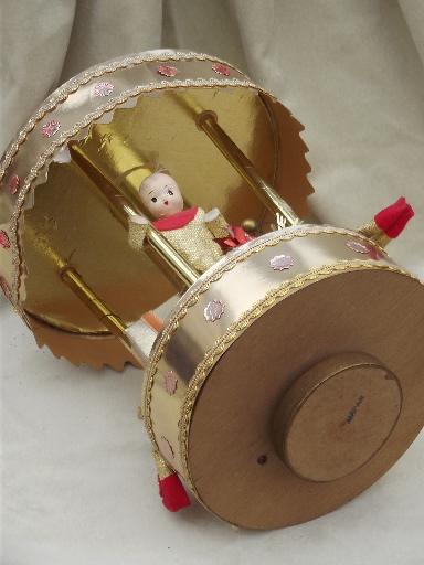 photo of vintage Christmas pixies carousel music box, Jingle Bells merry go round #5