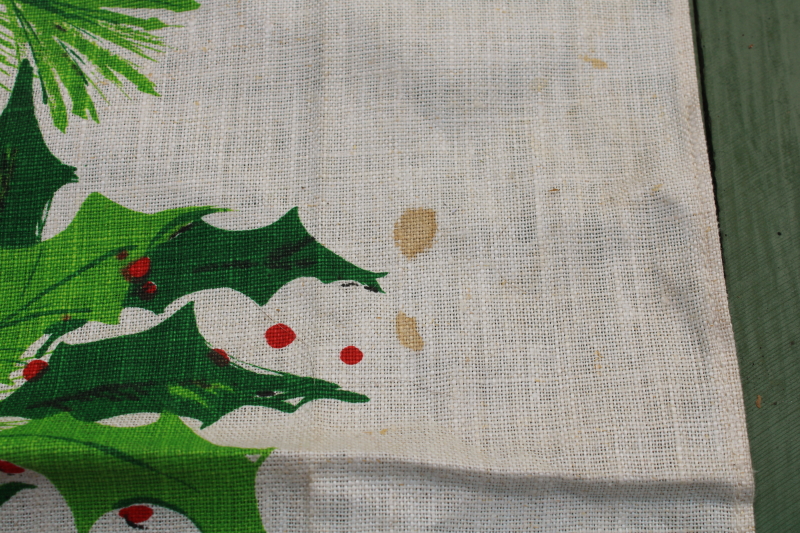photo of vintage Christmas poinsettias print linen cotton tea towel, retro red & green graphics  #3