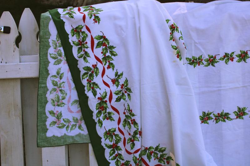 photo of vintage Christmas print cotton tablecloth banquet table size holiday table cover #8