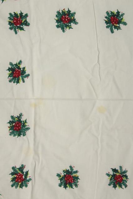 photo of vintage Christmas print cotton tablecloth candy canes red ribbons & green holly #7