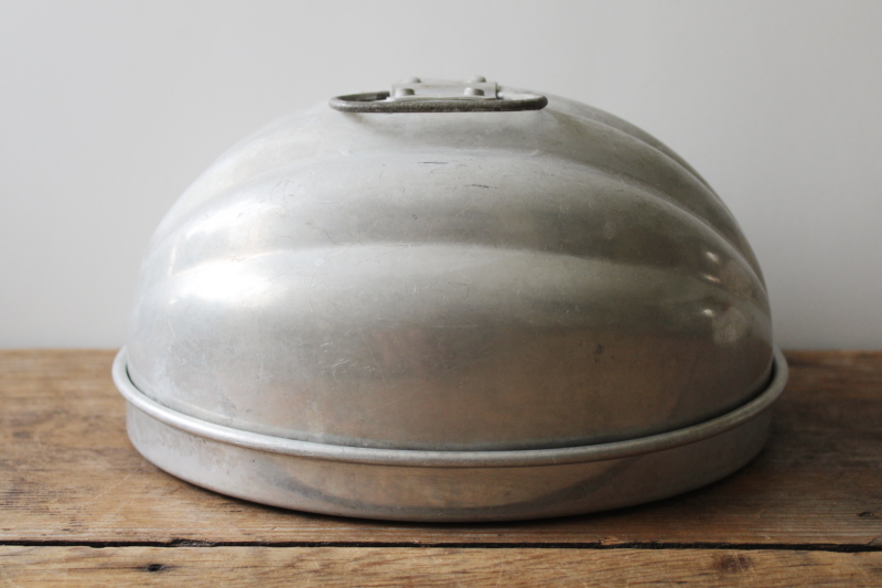 photo of vintage Christmas pudding mold, oval melon shape dome w/ handle, Wear Ever aluminum #1