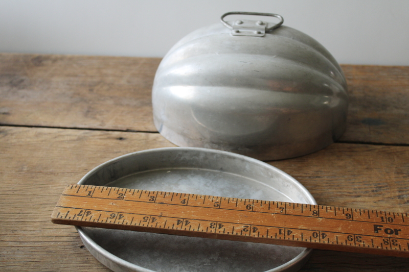 photo of vintage Christmas pudding mold, oval melon shape dome w/ handle, Wear Ever aluminum  #6