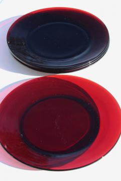 catalog photo of vintage Christmas red glass dinner plates, Royal Ruby or Arcoroc