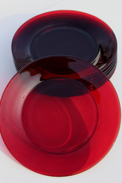 photo of vintage Christmas red glass salad / dessert plates, Royal Ruby or Arcoroc #4