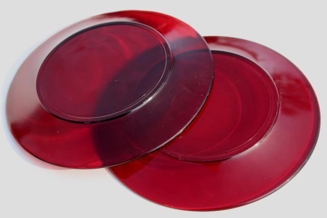 photo of vintage Christmas red glass salad / dessert plates, Royal Ruby or Arcoroc #5